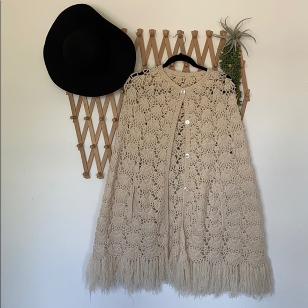 Handmade arm hole antique cape poncho sweater